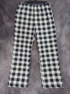 Ekouaer Men's Plaid Pajama Pants Black White Lounge Bottoms Sz Large Button Fly